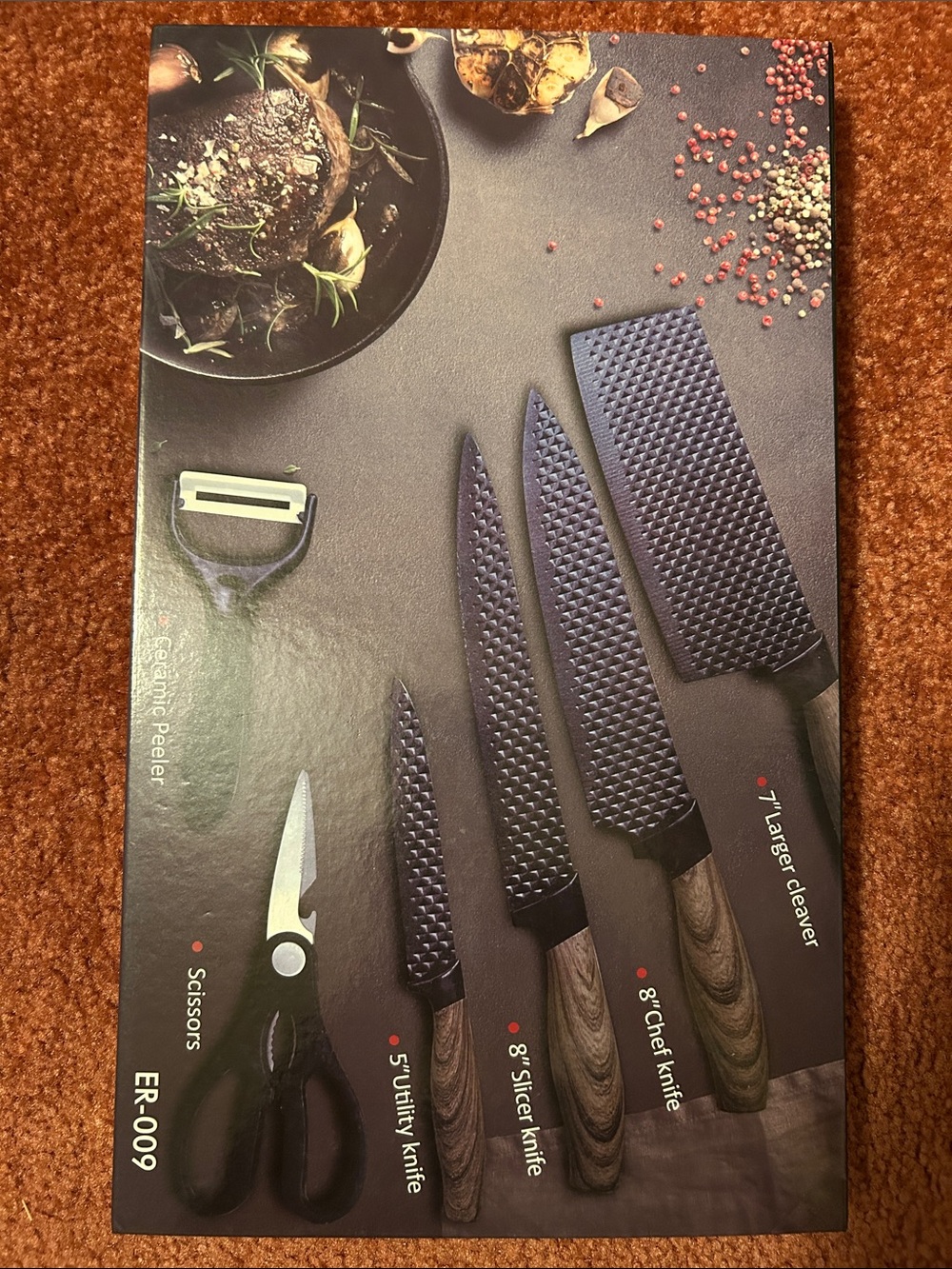 Wood-Handle 5-Piece Knife Set with Peeler and Scissors - Black Knives